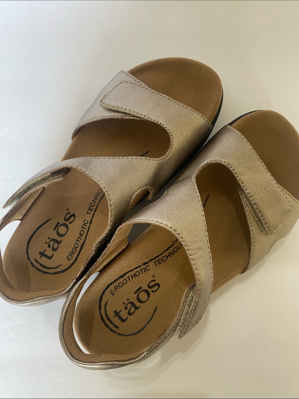Taos Footwear Metallic Taupe Open-Toe Adjustable Sandals